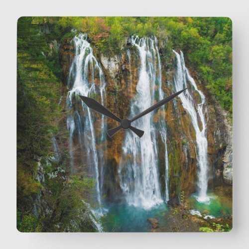 Waterfall elevated view Croatia Square Wall Clock