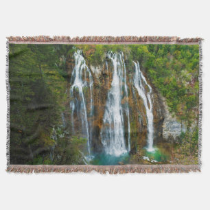 Waterfall elevated view, Croatia Throw Blanket