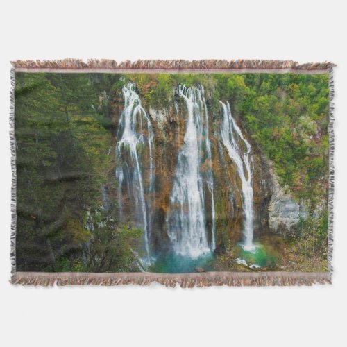Waterfall elevated view Croatia Throw Blanket