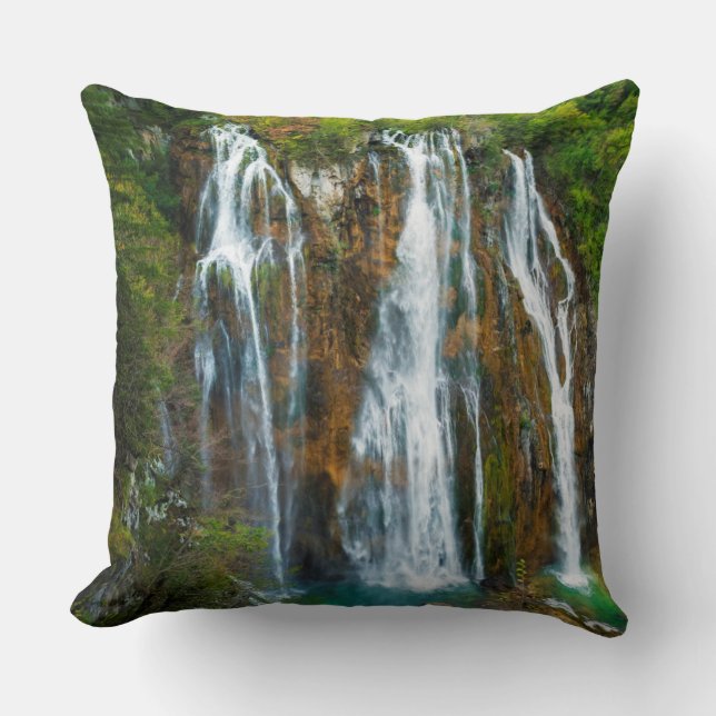 Waterfall elevated view, Croatia Throw Pillow (Front)
