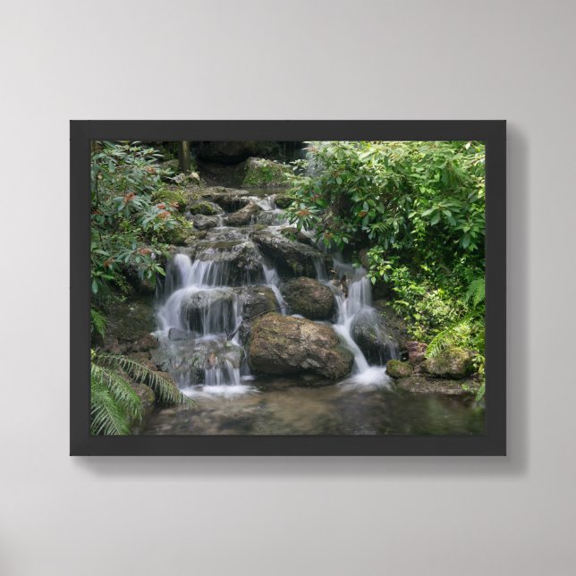 Waterfall Flowing of Rocks and Plants Framed Art (Framed Front)