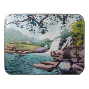 Waterfall Forest Landscape Illustration Jigsaw Puzzle