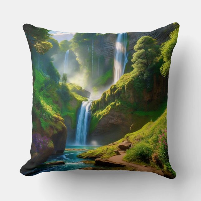 Waterfall Haven  Throw Pillow (Front)