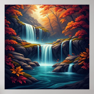 Waterfall in an Autumn Forest 🍂 Poster