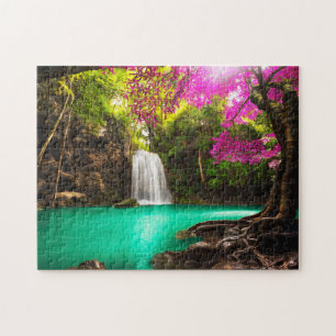Waterfall in Autumn Forest Jigsaw Puzzle