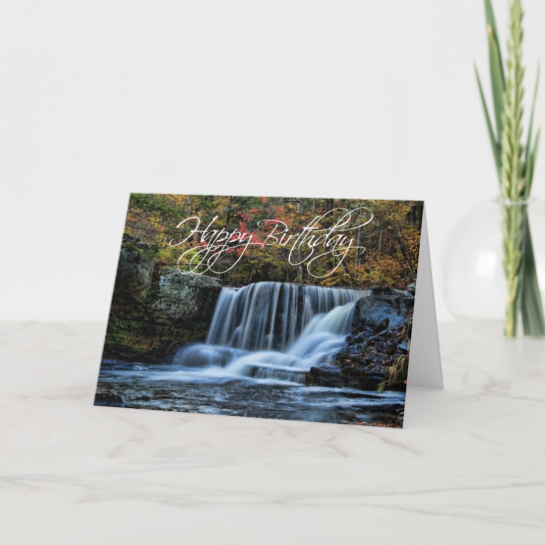 Waterfall in Autumn Happy Birthday Card | Zazzle