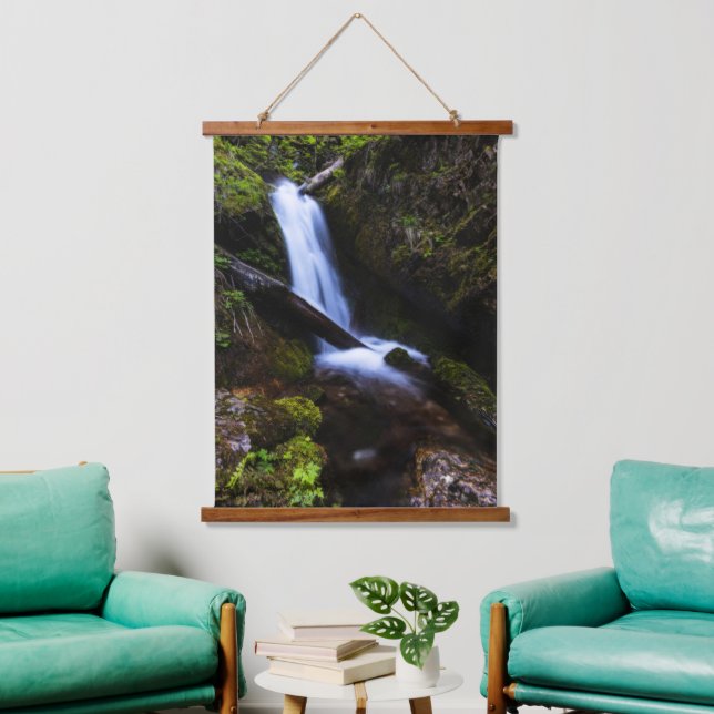 Waterfall in enchanted forest hanging tapestry (Living Room)
