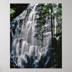 Waterfall in forest, Oregon Poster