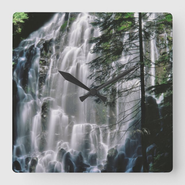 Waterfall in forest, Oregon Square Wall Clock (Front)
