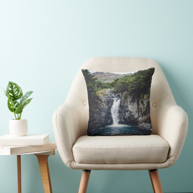 Waterfall in Forest Throw Pillow (Chair)
