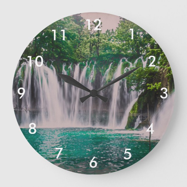 Waterfall in green forest large clock (Front)