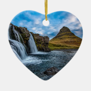 Waterfall in Iceland Europe Ceramic Ornament