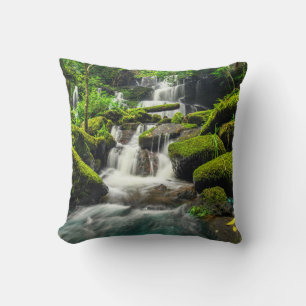 Waterfall in Jungle Phu Tub Berk Mountain Throw Pillow