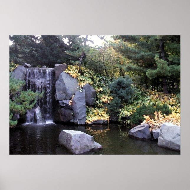 Waterfall in Minnesota Watercolor Version Poster (Front)