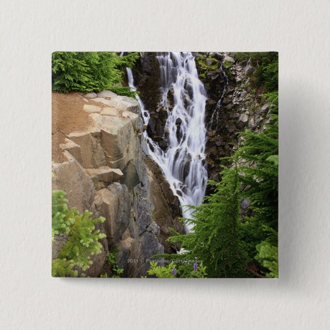 Waterfall in Mount Rainier National Park Pinback Button (Front)