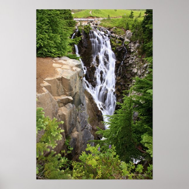 Waterfall in Mount Rainier National Park Poster (Front)