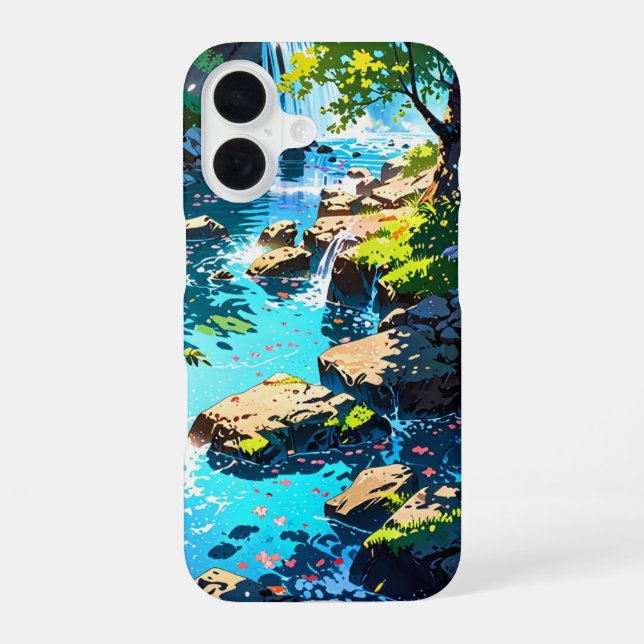 Waterfall in Spring Forest Iphone Case (Back)