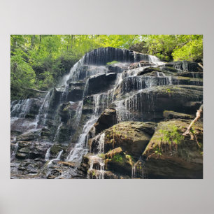Waterfall in Spring Green Forest Poster