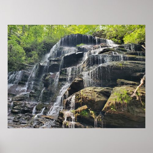 Waterfall in Spring Green Forest Poster