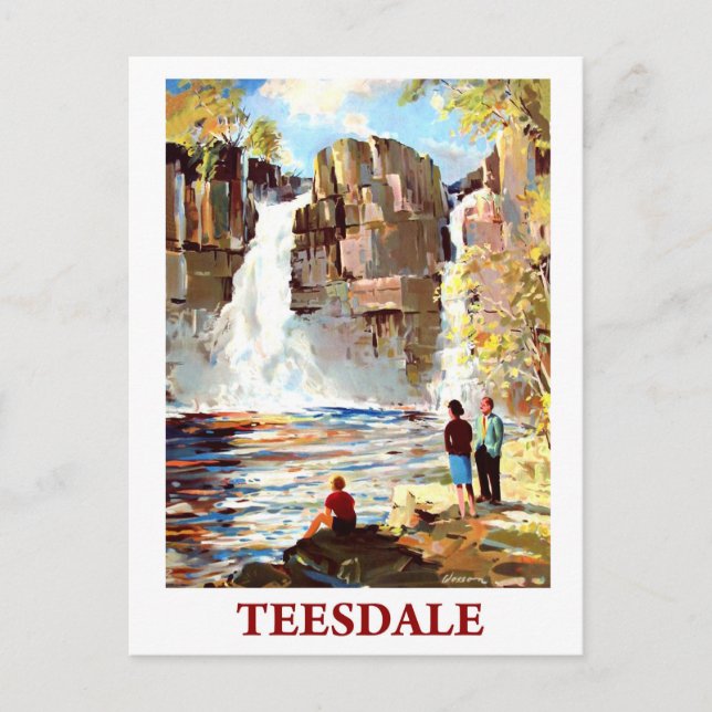 Waterfall in Teesdale, England, vintage travel Postcard (Front)