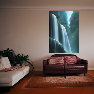 Waterfall in the forest   AI Art Poster