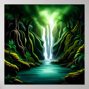 Waterfall in the Jungle Poster