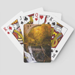 Waterfall in Vintgar Gorge canyon in autumn Poker Cards