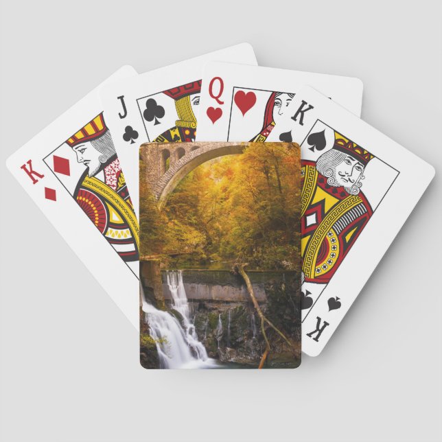 Waterfall in Vintgar Gorge canyon in autumn Poker Cards (Back)