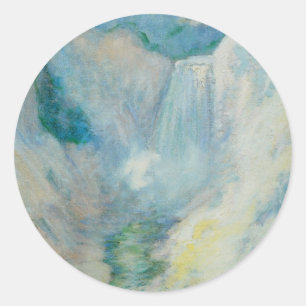 Waterfall in Yellowstone by Twachtman, Vintage Art Classic Round Sticker