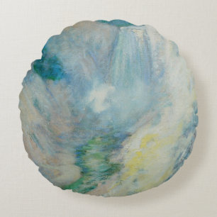 Waterfall in Yellowstone by Twachtman, Vintage Art Round Pillow