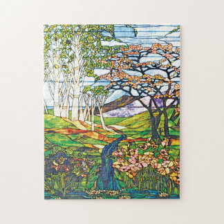 Waterfall Iris Birch Tiffany Stained Glass Vintage Jigsaw Puzzle