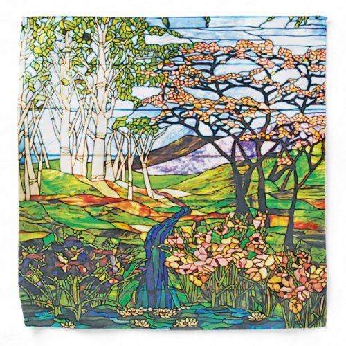 Waterfall Iris Birch Tiffany Stained Glass Window Bandana