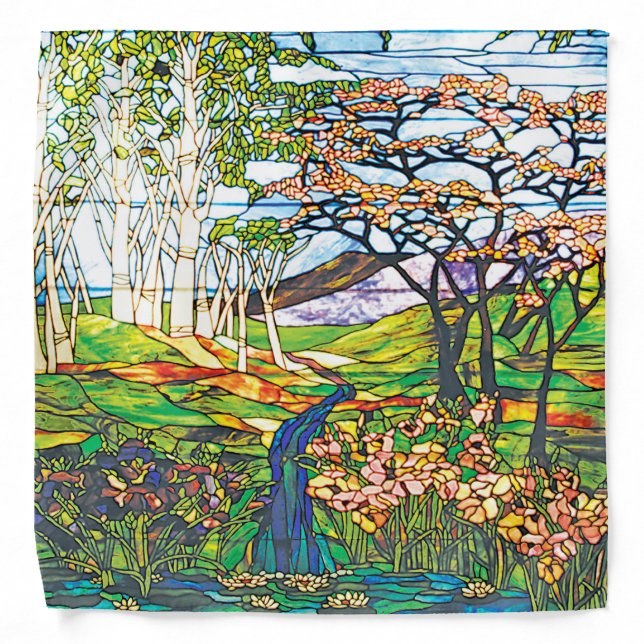 Waterfall Iris Birch Tiffany Stained Glass Window Bandana (Front)
