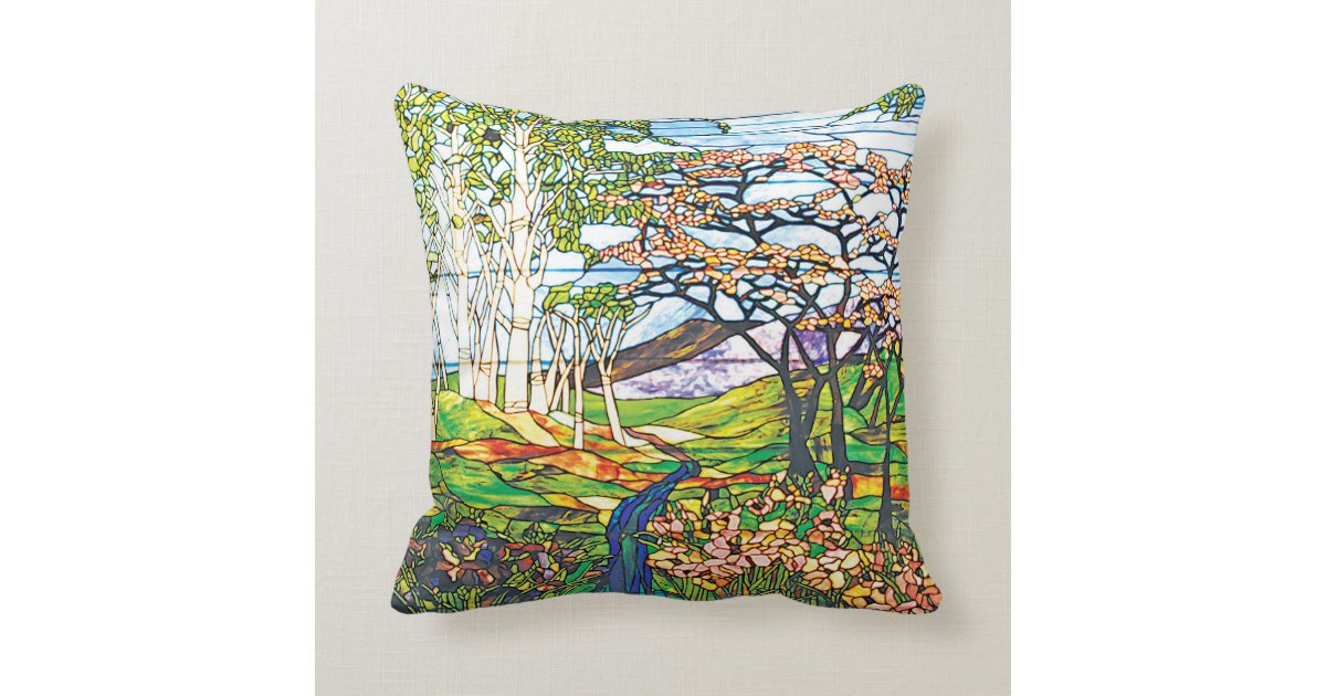 Waterfall Iris Birch Tiffany Stained Glass Window Throw Pillow | Zazzle.com