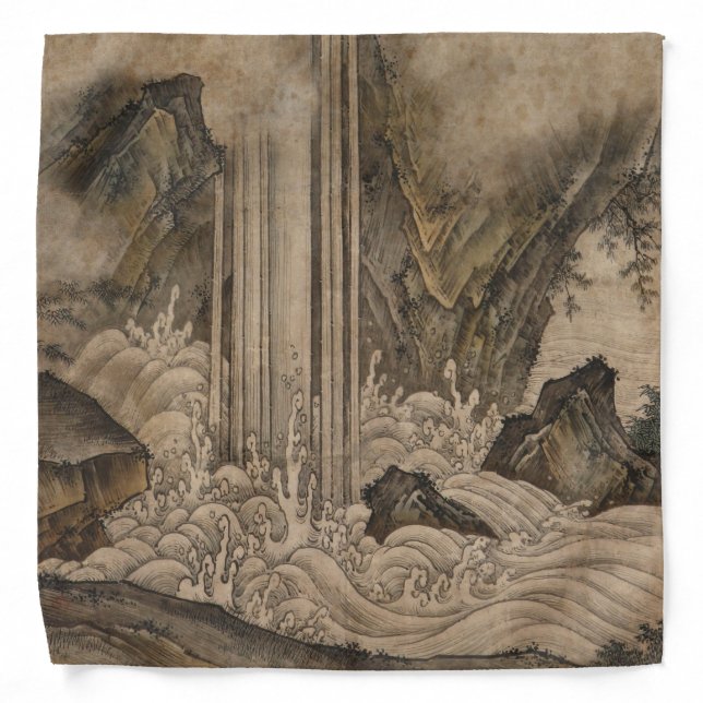 Waterfall (Japanese Landscape Art) (Kano Motonobu) Bandana (Front)