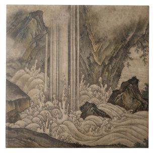 Waterfall (Japanese Landscape Art) (Kano Motonobu) Ceramic Tile