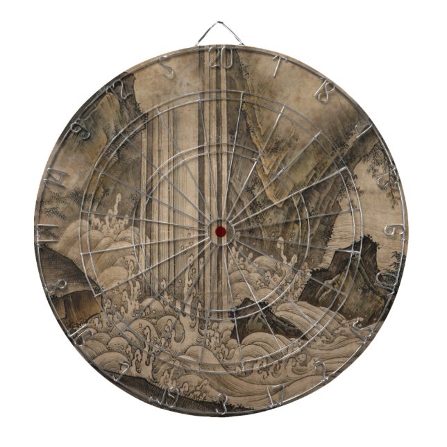 Waterfall (Japanese Landscape Art) (Kano Motonobu) Dart Board (Front)