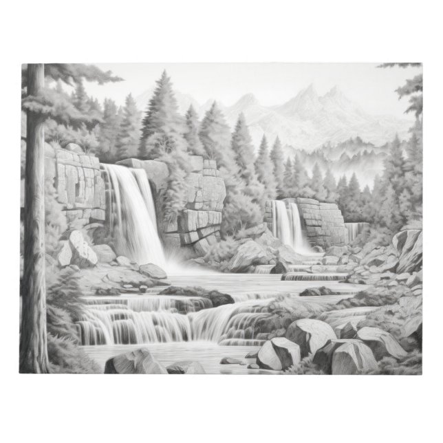 Waterfall Landscape Nature Adventure Ink Sketch Notepad (Front)