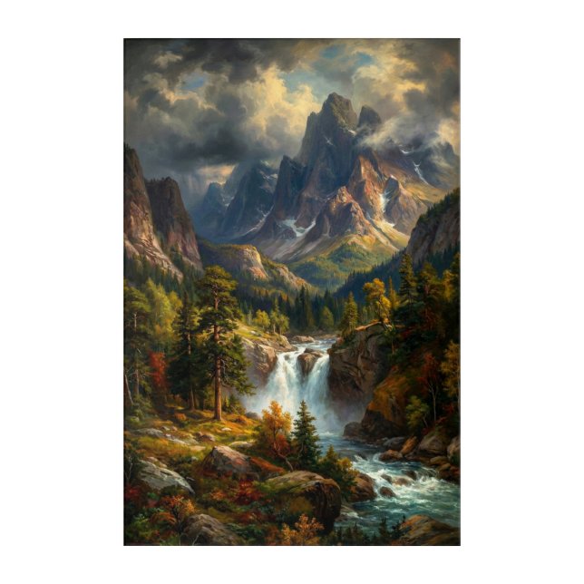 Waterfall Landscape Oil Painting Style Acrylic Print (Front)