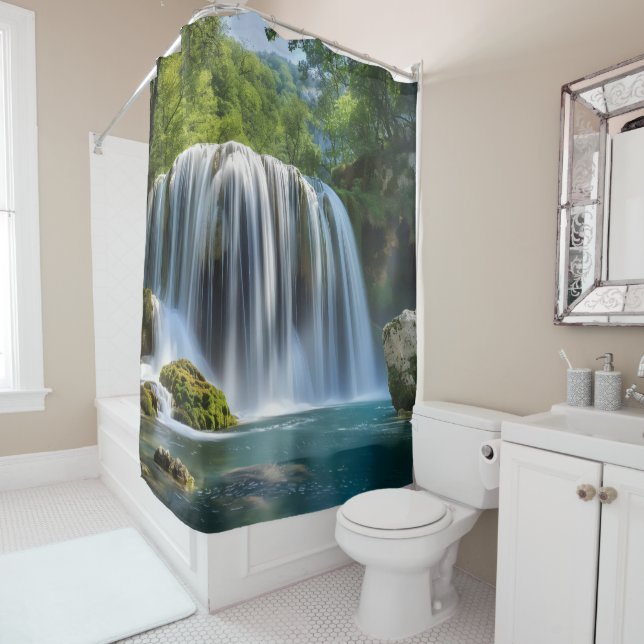 Waterfall Landscape Shower Curtain (In Situ)
