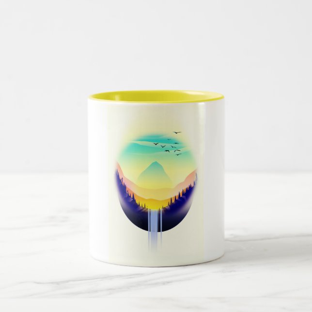 Waterfall Landscape Two-Tone Coffee Mug (Center)