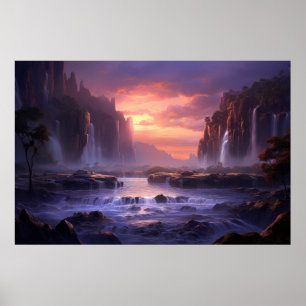Waterfall Majestic Beautiful Landscape Poster