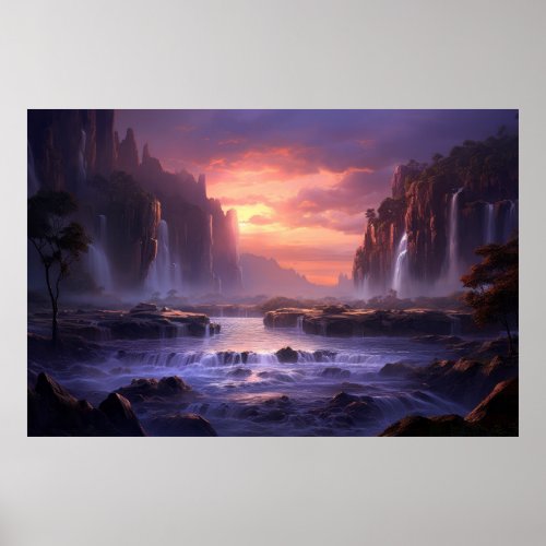 Waterfall Majestic Beautiful Landscape  Poster