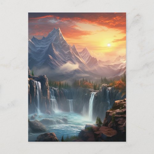 Waterfall Mountain Landscape Background Holiday Postcard