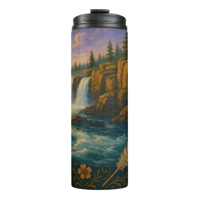 Waterfall Mountain Morning Sunrise Thermal Tumbler (Front)