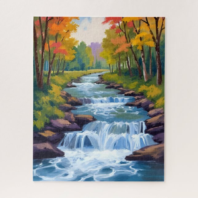 Waterfall Nature Landscape Painting Jigsaw Puzzle (Vertical)