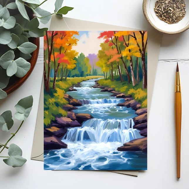 Waterfall Nature Landscape Painting Postcard (Creator Uploaded)