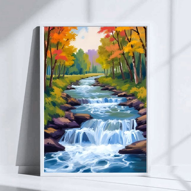 Waterfall Nature Landscape Painting Poster (Creator Uploaded)