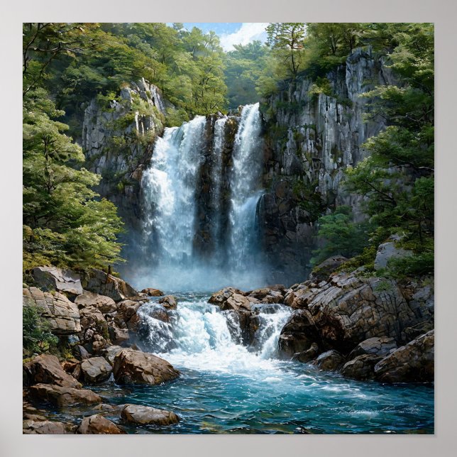 🌿 Waterfall Nature Photo Art Scenic Forest Cascad Poster (Front)