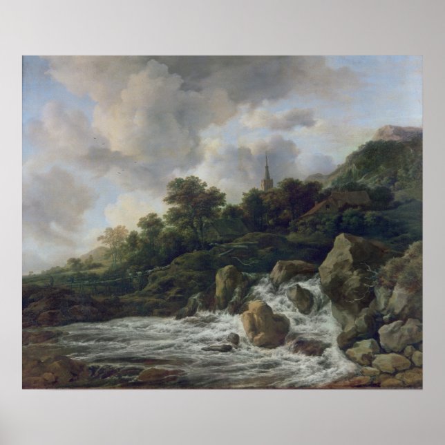 Waterfall Near a Village, c.1665-70 Poster (Front)